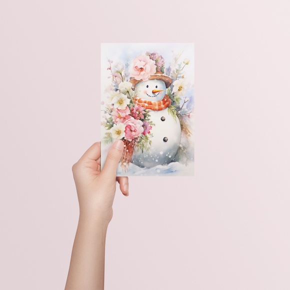 Watercolor Snowman Christmas Theme Wall Art Illustration Print Unframed - Picture 5 of 5